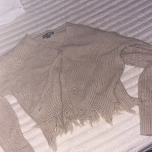 Fashion Nova Beige Frayed Hem Cardigan